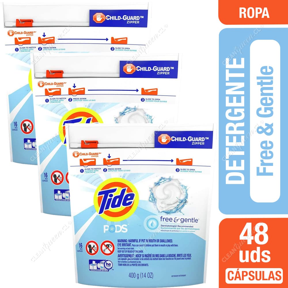 Tide Detergente Cápsulas Free And Gentle 3 x 16 un