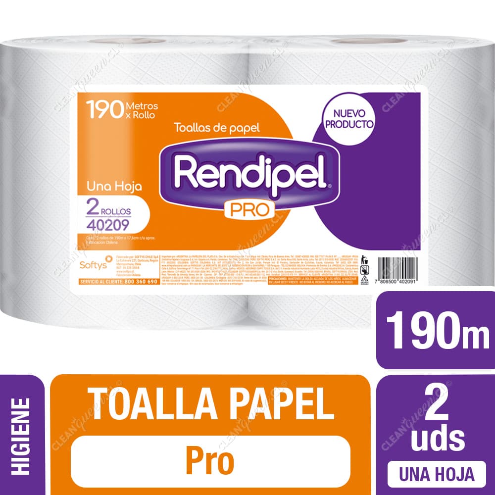 Rendipel Toalla de Papel Pro Una Hoja 190 m 2 un