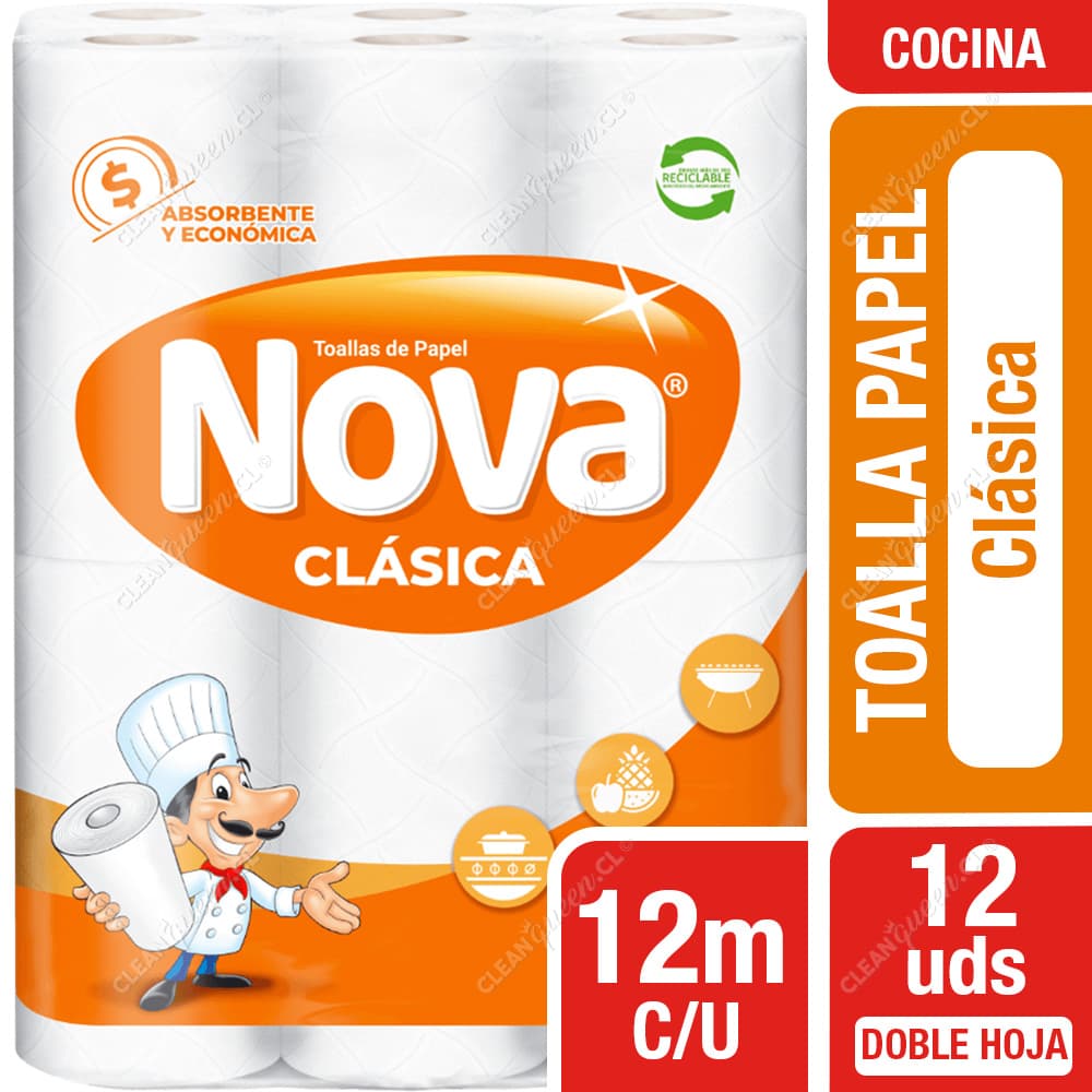 Nova Toalla de Papel Clásica Doble Hoja 12 m 12 un