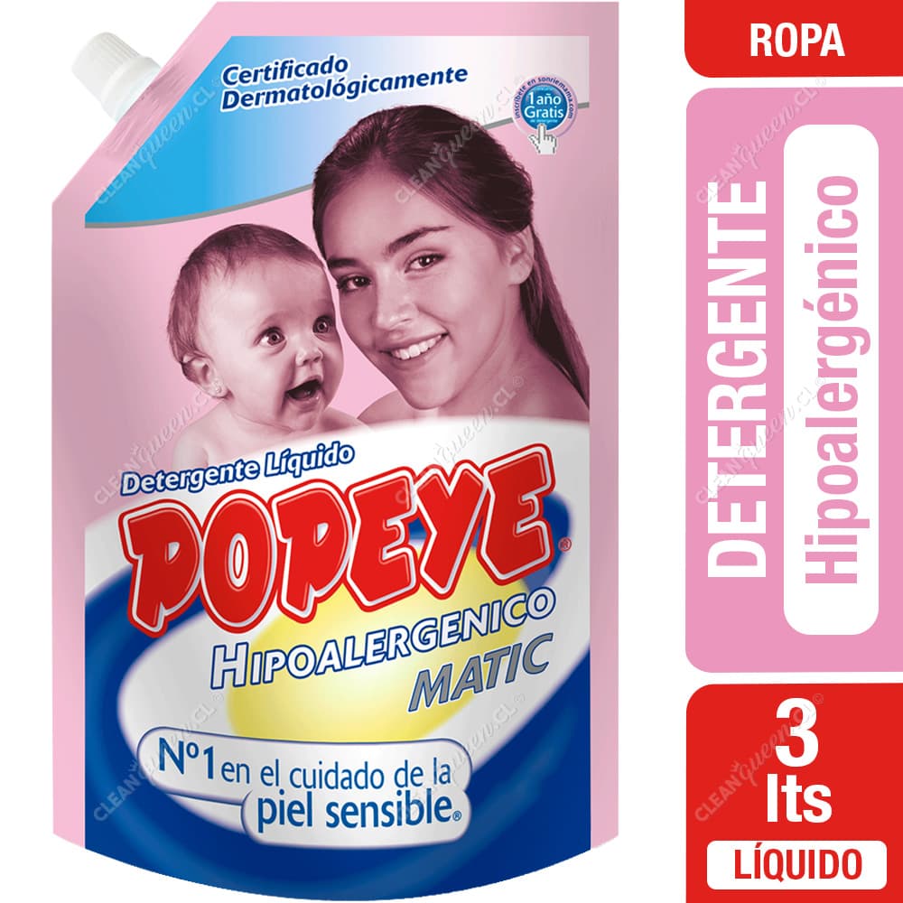 Popeye Detergente Líquido Hipoalergénico Doypack 3 L