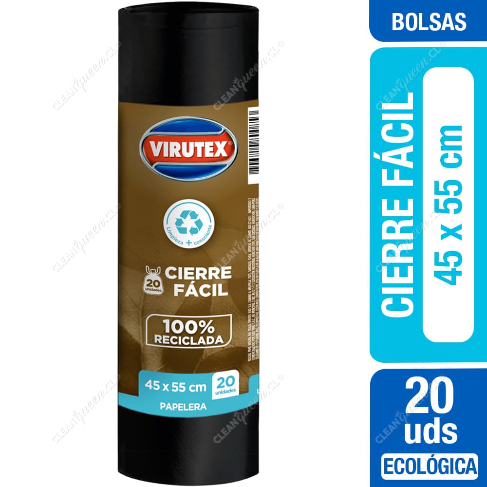 Virutex Bolsas de Basura Ecológicas Papelera Cierre Fácil 45 x 55 cm 20 un