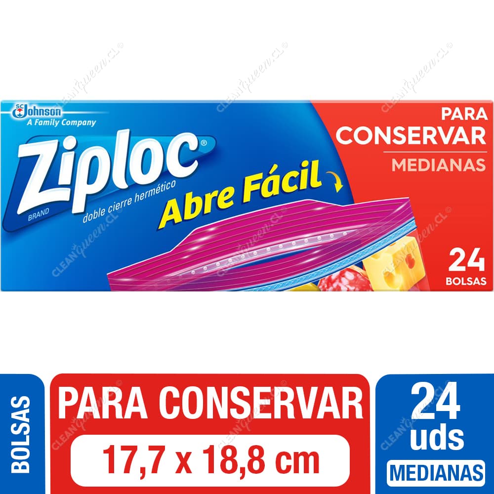 Ziploc Bolsas Multiuso para Conservar Cierre Fácil Medianas 24 un