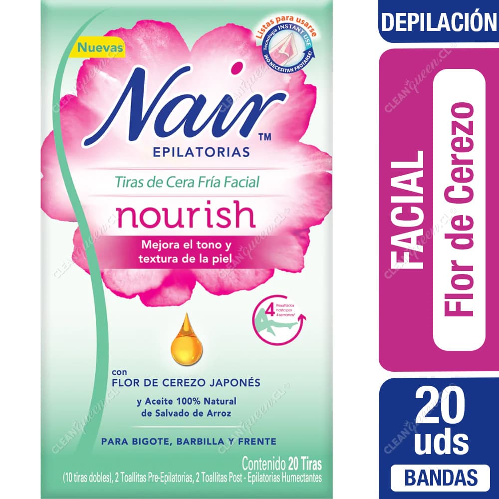 Nair Bandas Depilatorias Faciales Nourish Flor de Cerezo Japonés 20 un