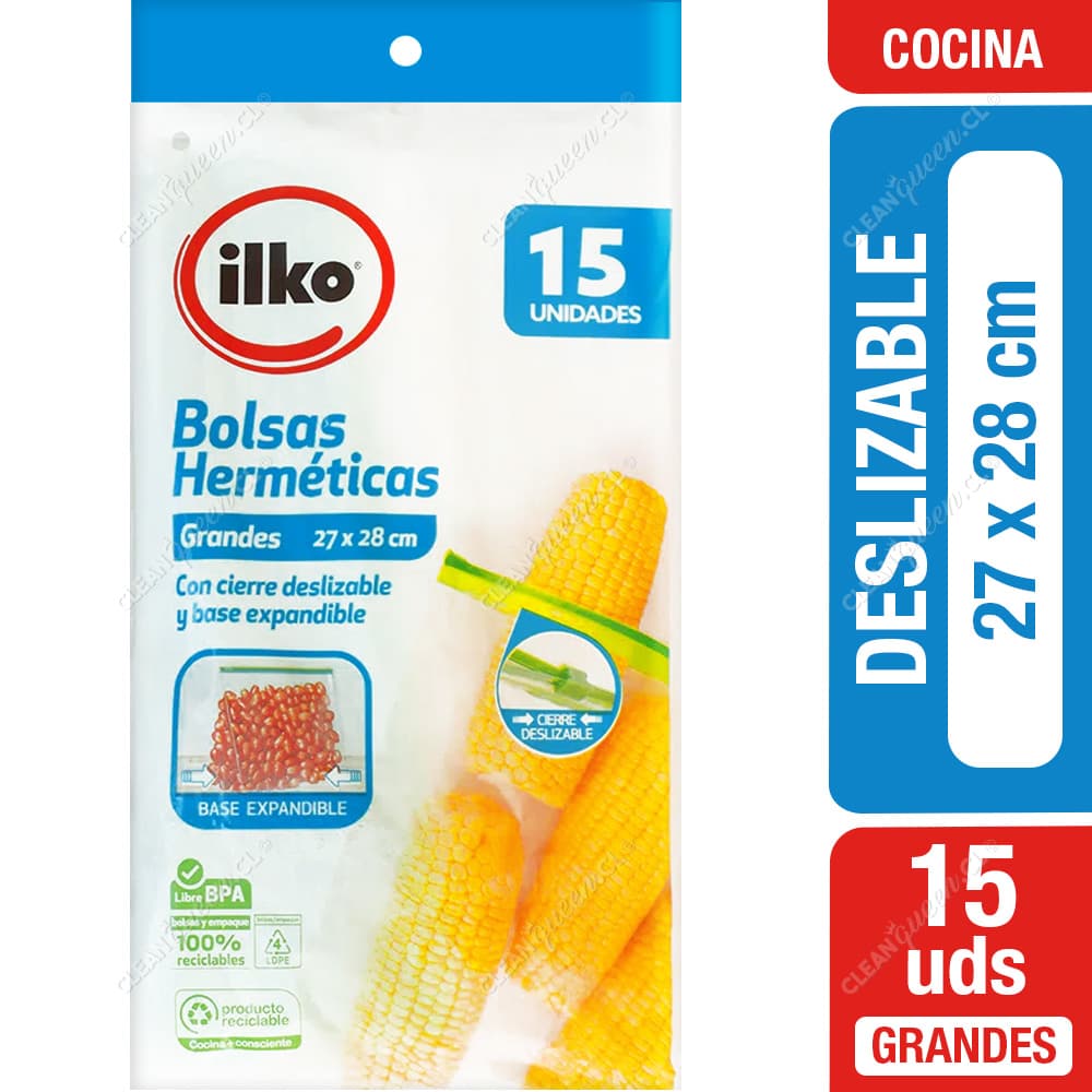 Ilko Bolsa Hermética Cierre Deslizable Grande 27 x 28 cm 15 un