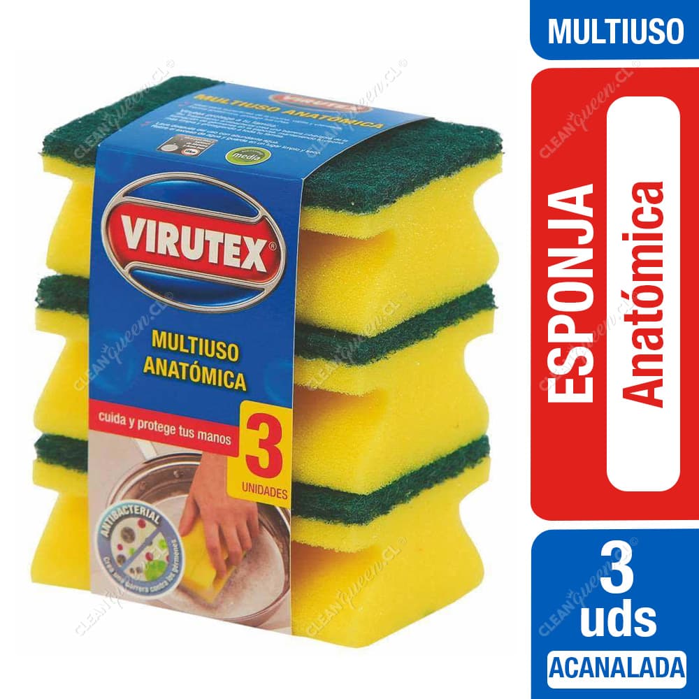 Virutex Esponja Acanalada Anatómica Antibacterial 3 un