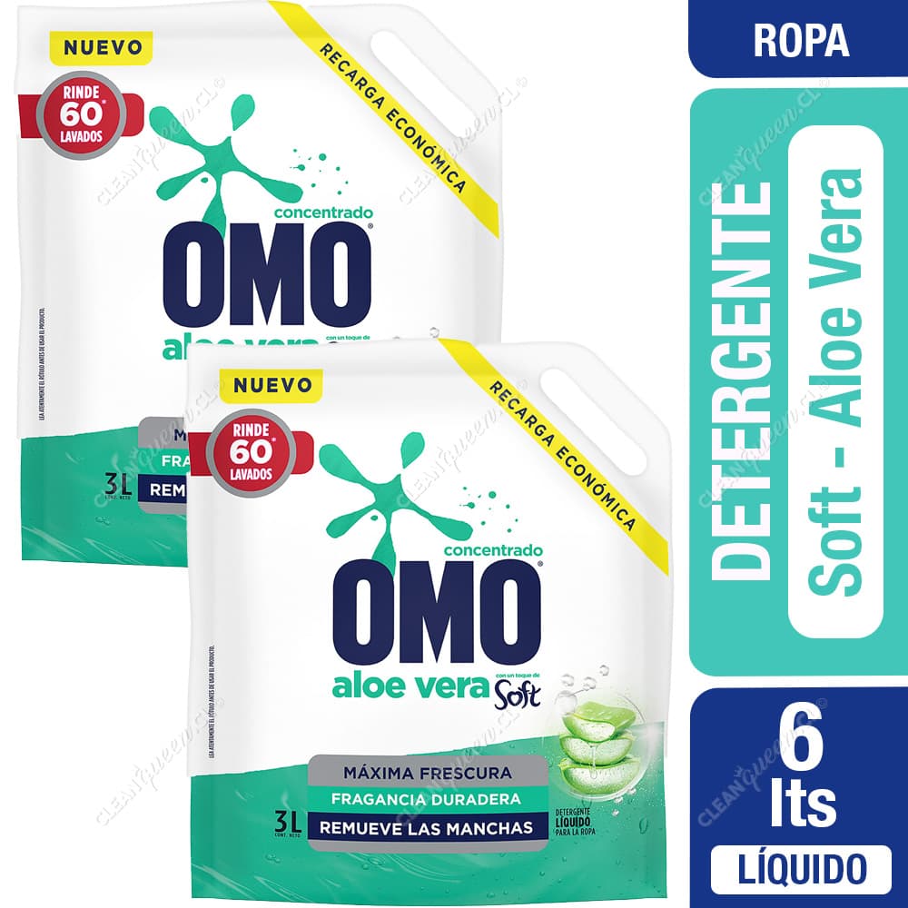 Omo Detergente Líquido Soft Aloe Vera Doypack 2 x 3 L