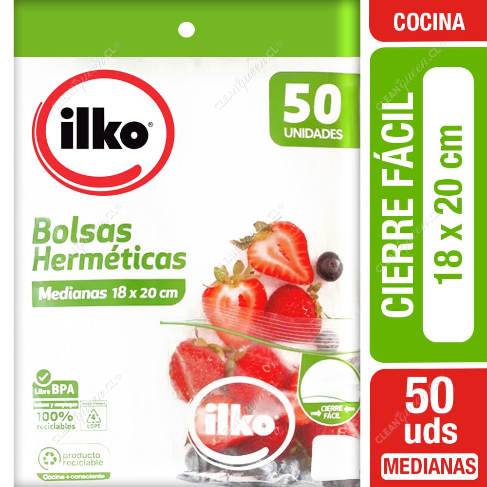 Ilko Bolsa Hermética Cierre Fácil Mediana 18 x 20 cm 50 un