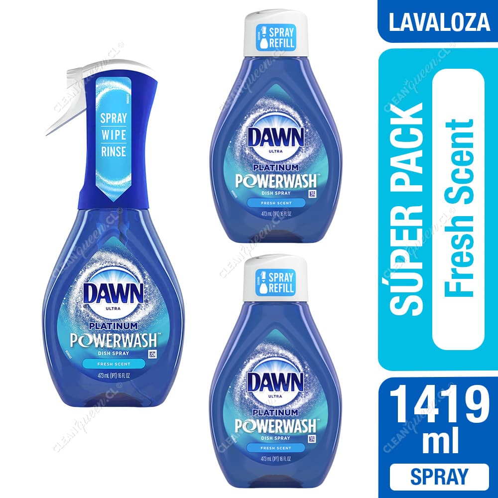 Dawn Súper Pack Lavaloza Spray Platinum Powerwash Fresh Scent 473 ml