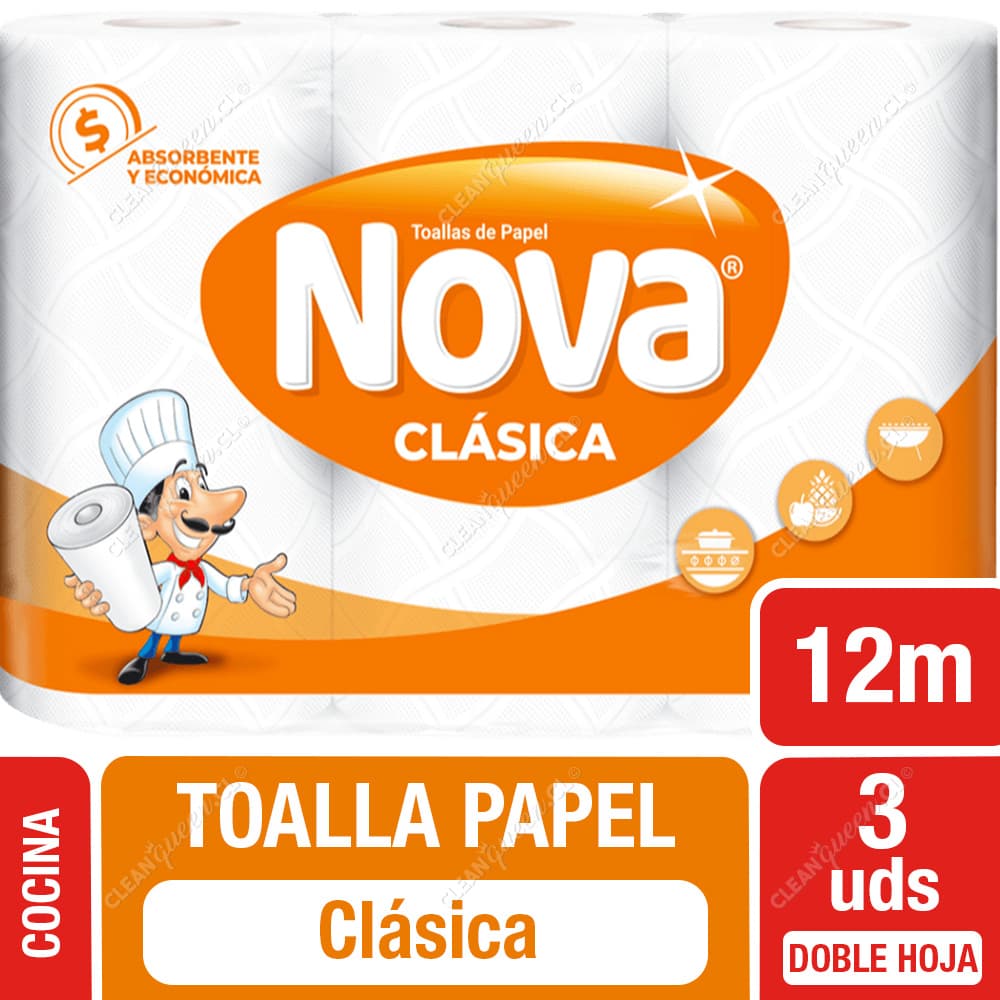 Nova Toalla de Papel Clásica Doble Hoja 12 m 3 un