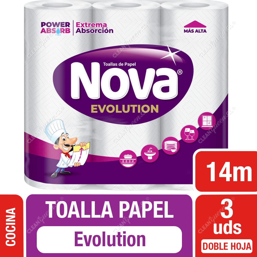 Nova Toalla de Papel Evolution Doble Hoja 14 m 3 un