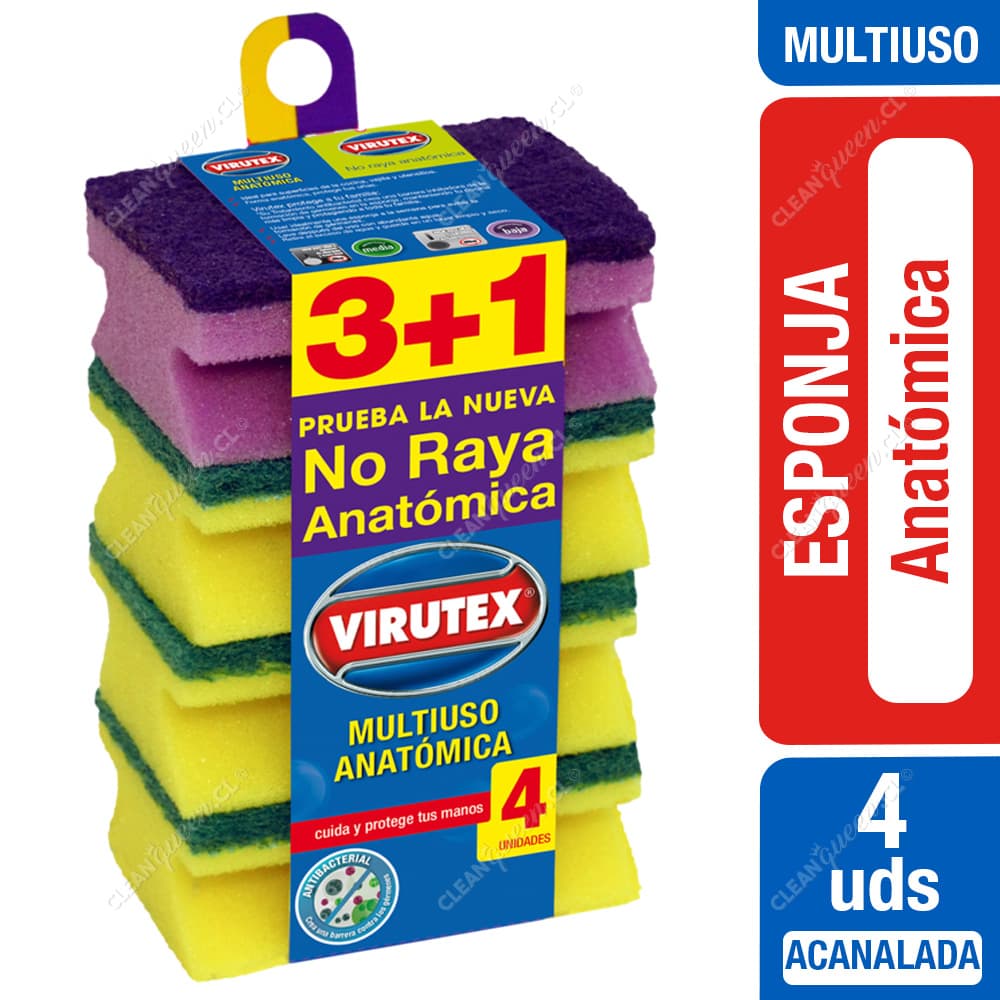 Virutex Esponja Acanalada Anatómica Antibacterial 4 un