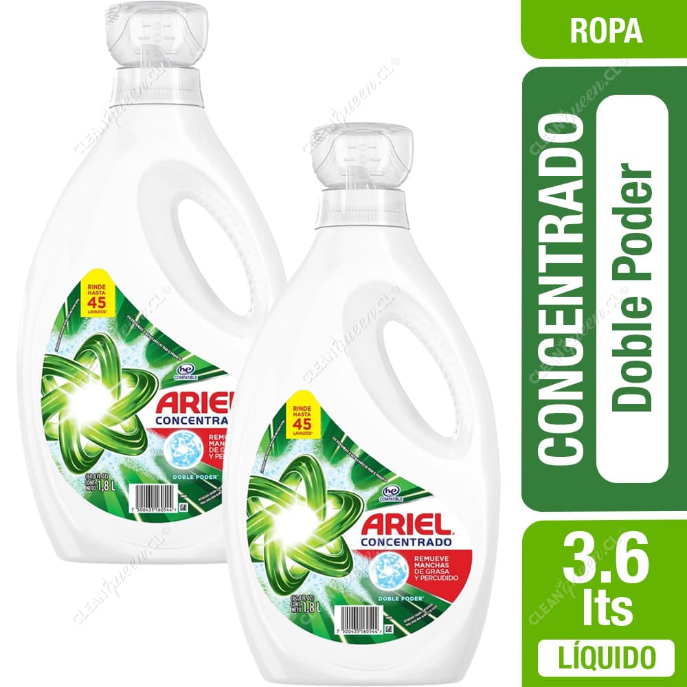 Ariel Detergente Líquido Concentrado Doble Poder 2 x 1.8 L