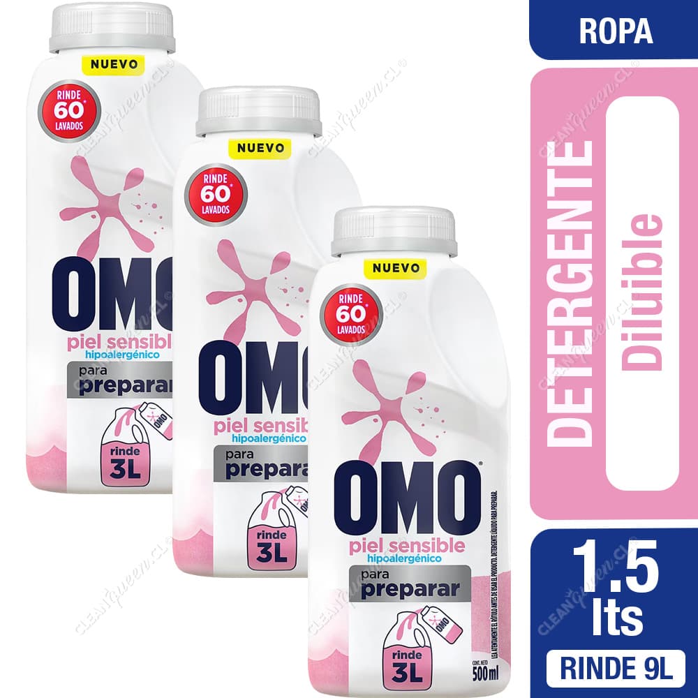 Omo Detergente Líquido Piel Sensible Diluible 3 x 500 ml