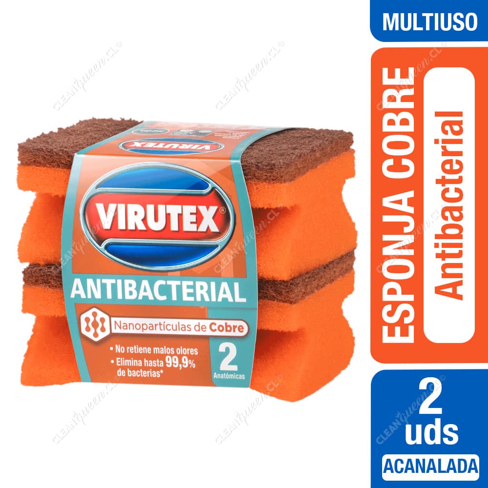 Virutex Esponja Acanalada Cobre Antibacterial 2 un