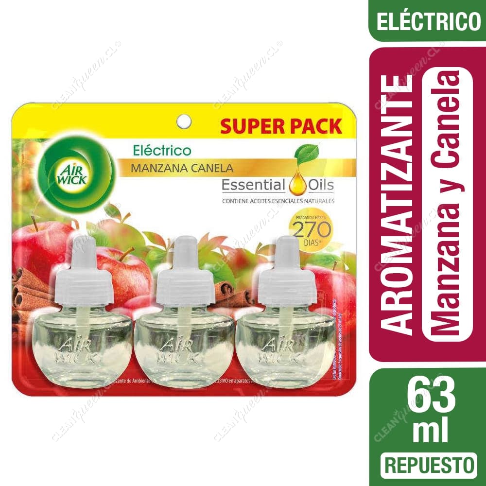 Air Wick Repuesto Aromatizante Ambiental Eléctrico Manzana y Canela Super Pack