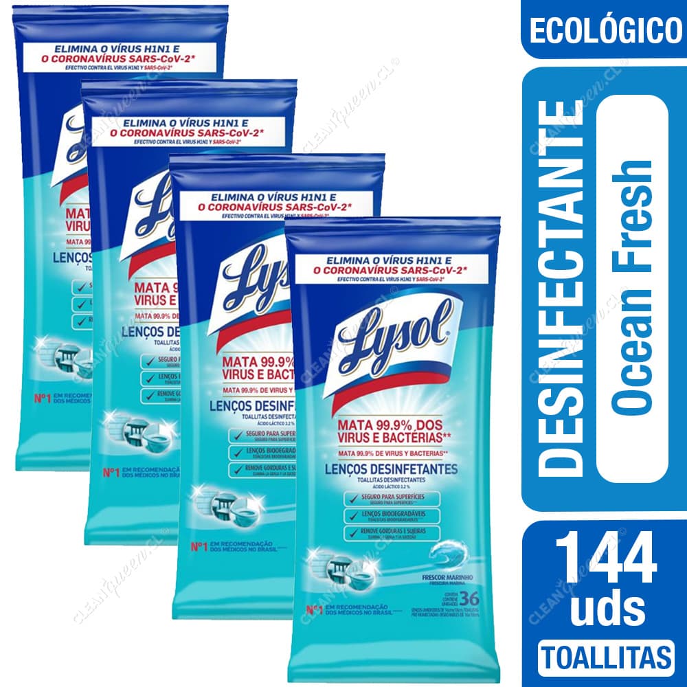 Lysol Toallitas Desinfectantes Wipes Biodegradables Ocean Fresh 4 x 36 un