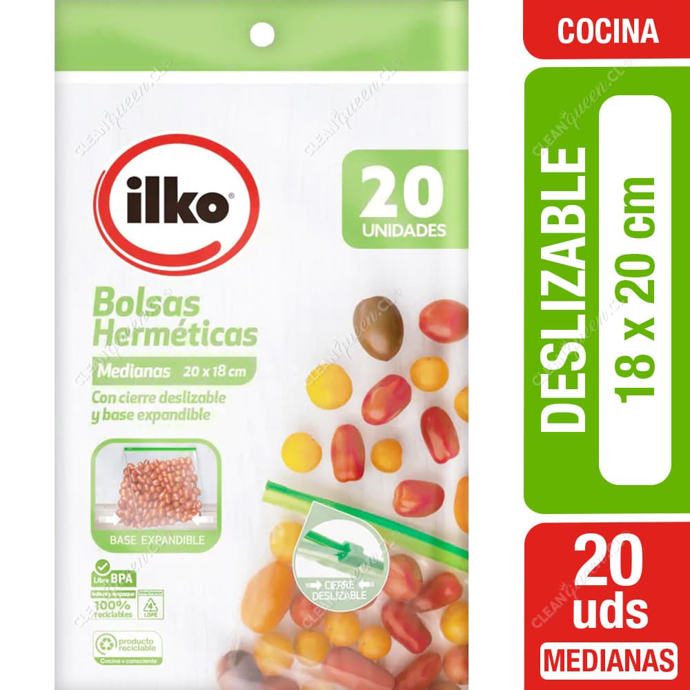 Ilko Bolsa Hermética Cierre Deslizable Mediana 18 x 20 cm 20 un