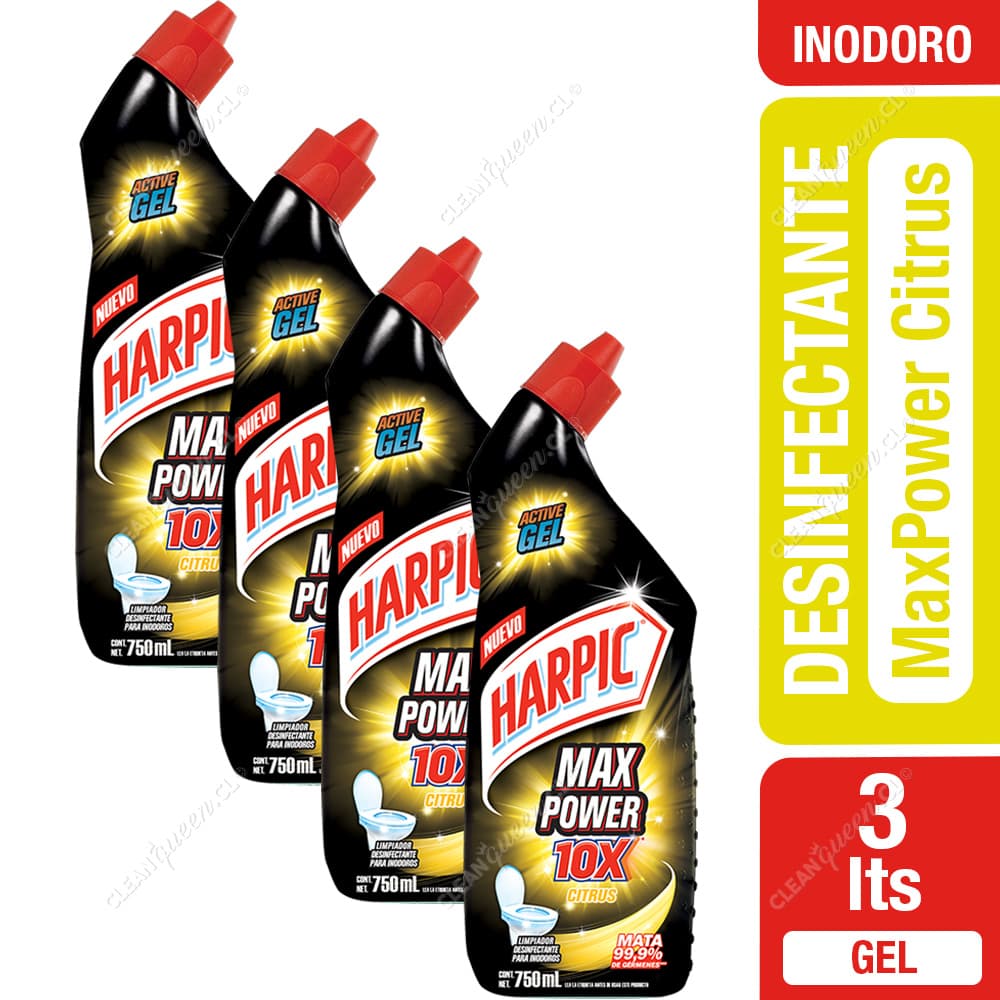 Harpic Limpiador Desinfectante Inodoro Max Power Citrus 4 x 750 ml