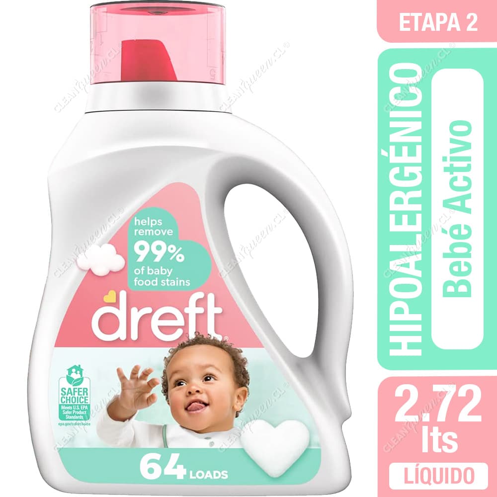 Dreft Detergente Líquido Hipoalargénico Etapa 2 - Bebé Activo 2.72 L