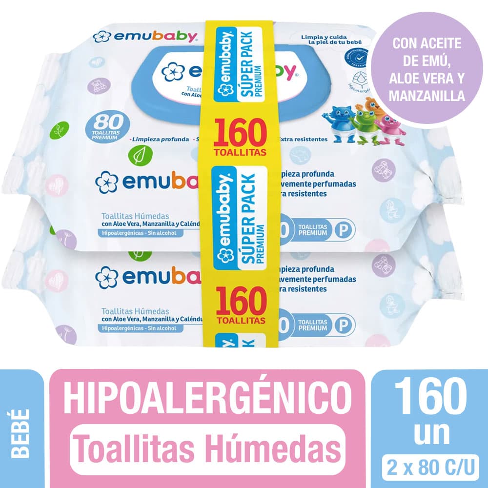 Emuwipes Toallitas Húmedas Hipoalergénicas 2 x 80